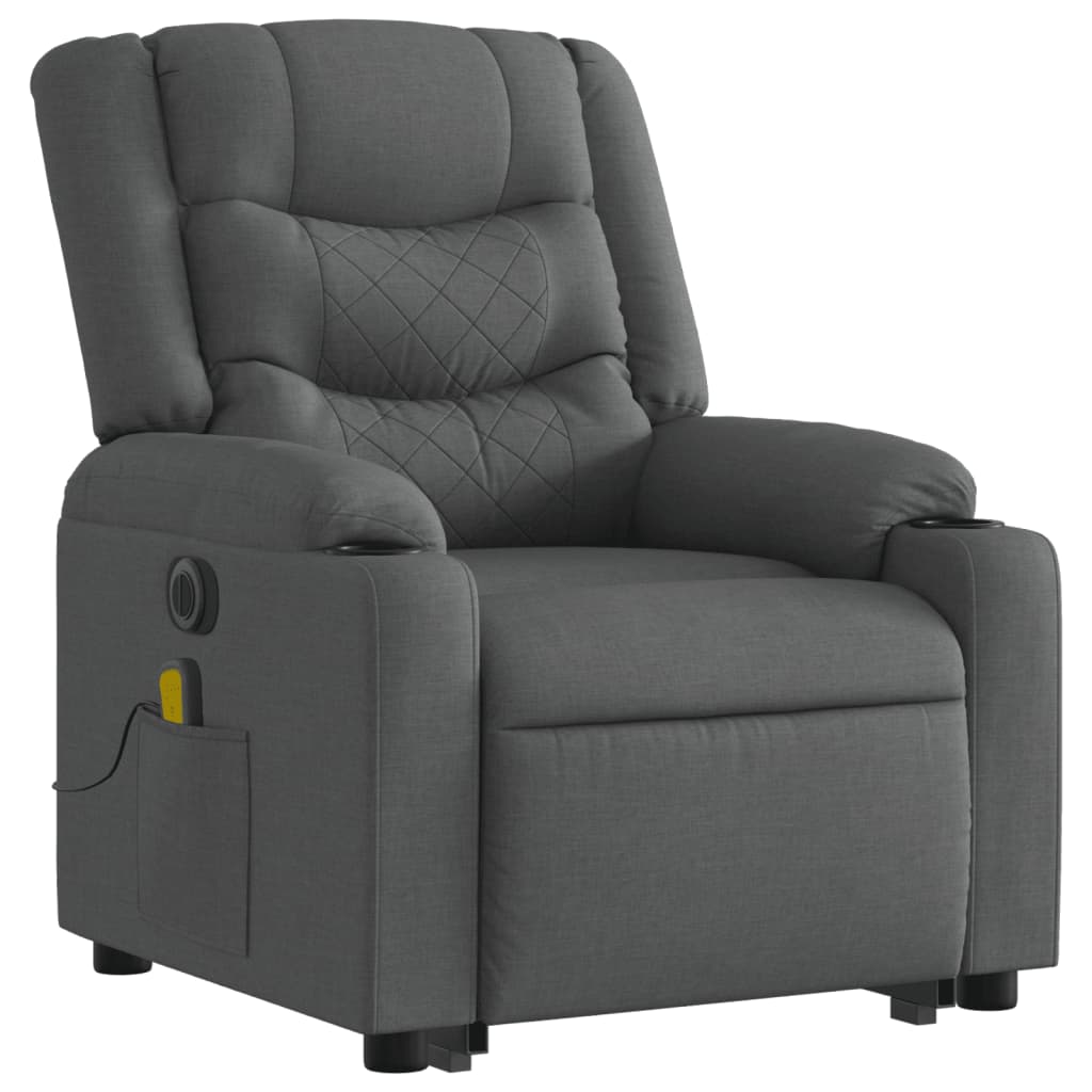 vidaXL Sillón de masaje eléctrico reclinable elevable tela gris oscuro