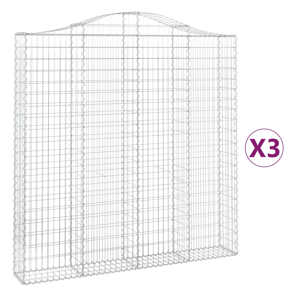 vidaXL Cestas de gaviones 3 uds forma de arco hierro 200x30x200/220 cm