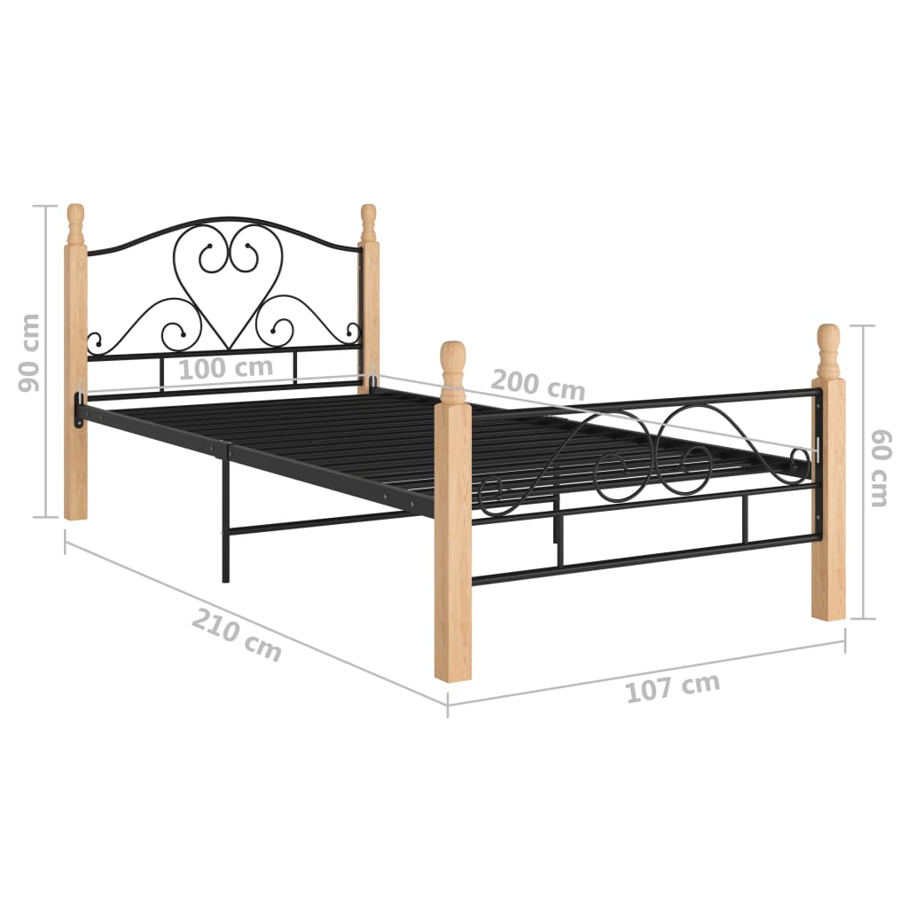 vidaXL Estructura de cama sin colchón metal negro 100x200 cm