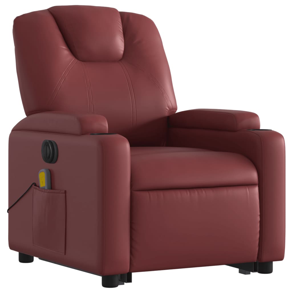 vidaXL Sillón de masaje elevable eléctrico cuero artificial rojo tinto