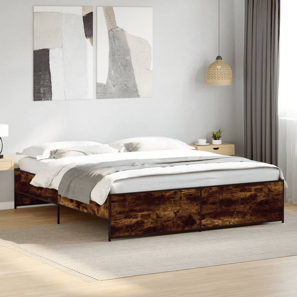 vidaXL Estructura cama madera ingeniería metal roble ahumado 200x200cm