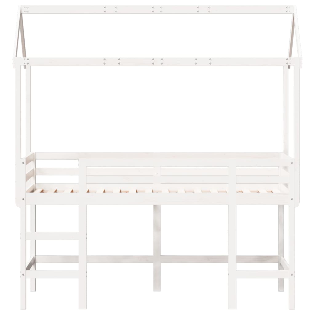 vidaXL Cama alta escalera y techo madera maciza pino blanca 80x200 cm