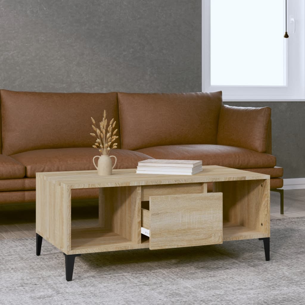 vidaXL Mesa de centro madera contrachapada roble Sonoma 90x50x36,5 cm