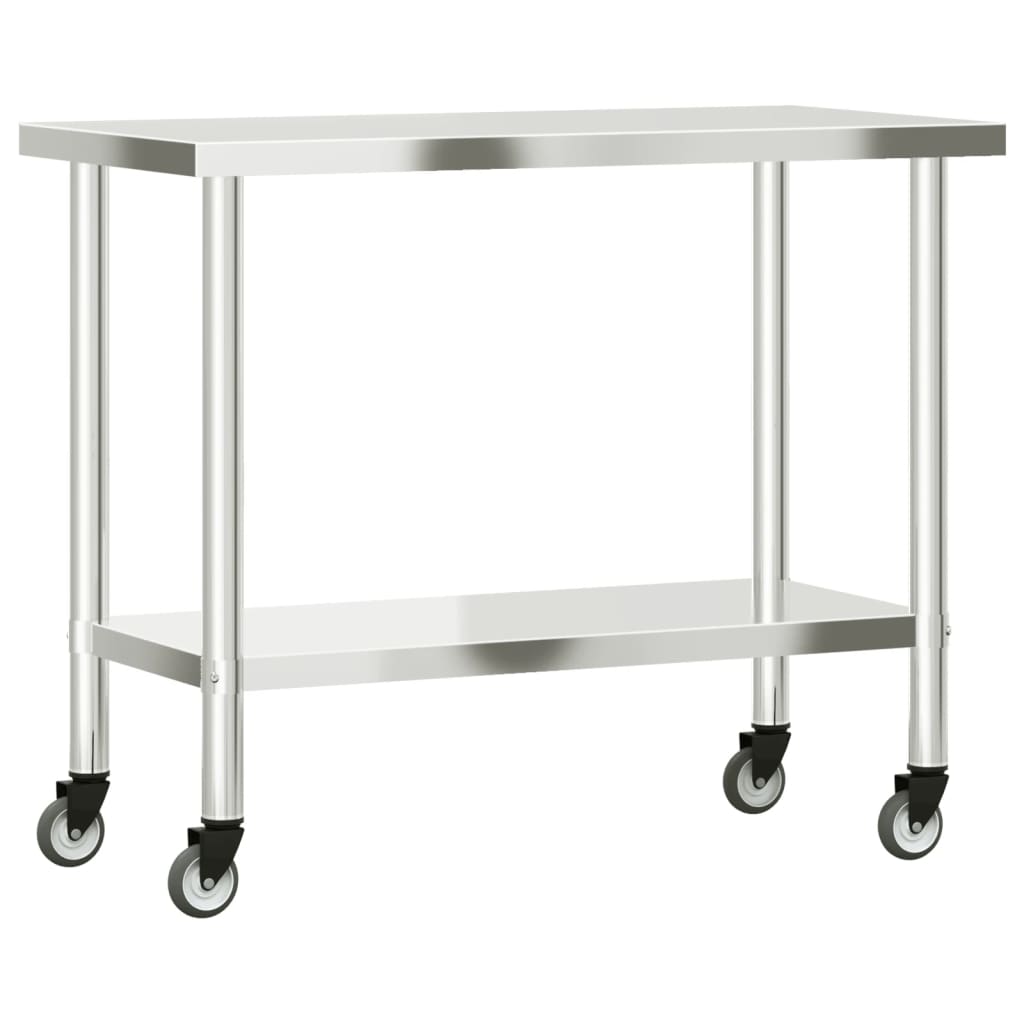 vidaXL Mesa de trabajo de cocina con ruedas acero inox 110x55x85 cm