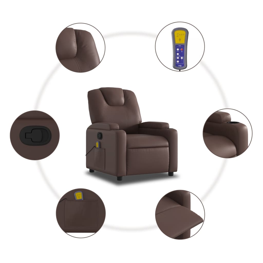 vidaXL Sillón de masaje reclinable cuero sintético marrón