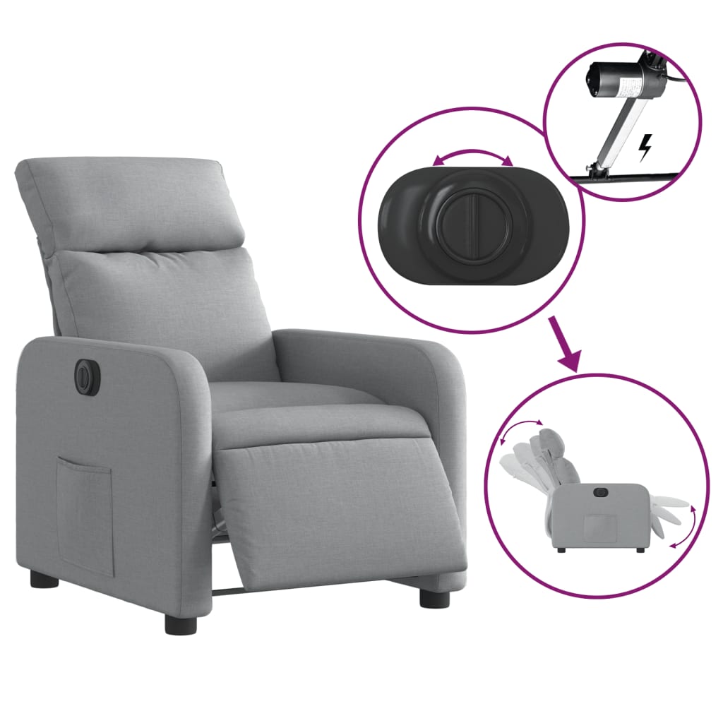 vidaXL Sillón reclinable eléctrico tela gris claro