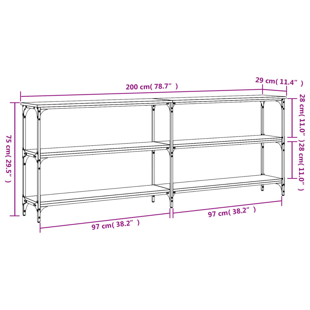 vidaXL Mesa consola madera de ingeniería roble ahumado 200x29x75 cm