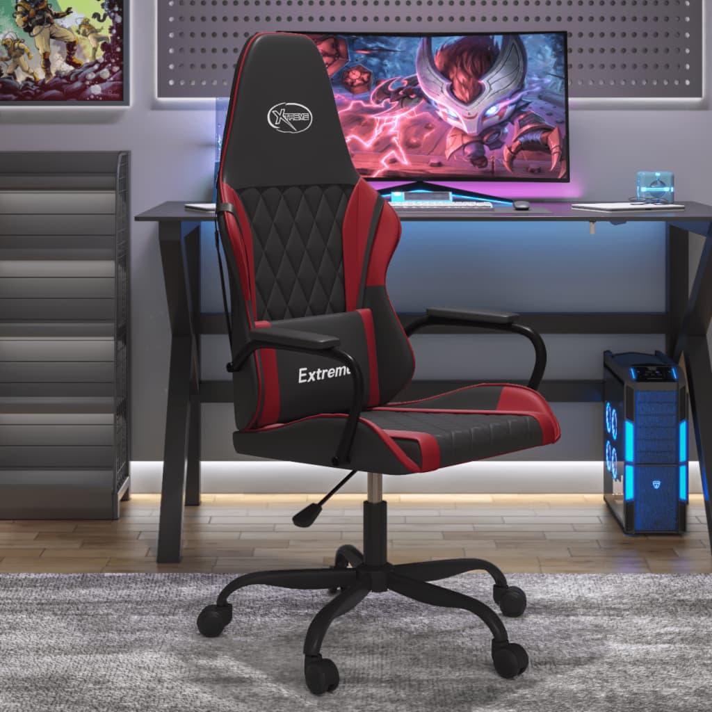 vidaXL Silla gaming de masaje cuero sintético negro y rojo vino tinto