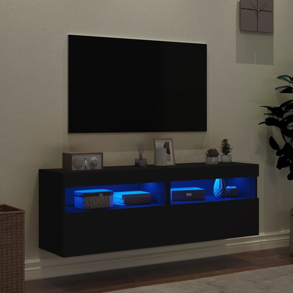 vidaXL Muebles de TV de pared con luces LED 2 uds negro 60x30x40 cm