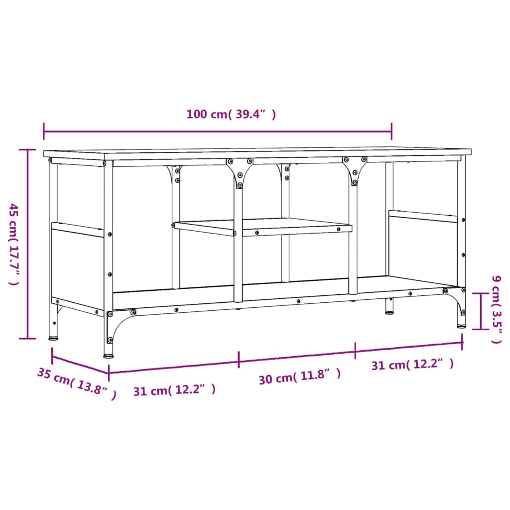 vidaXL Mueble TV hierro madera contrachapada roble marrón 100x35x45 cm