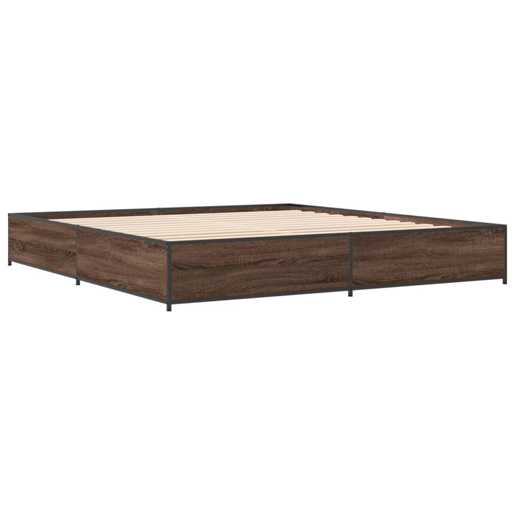 vidaXL Estructura cama madera ingeniería metal marrón roble 200x200 cm