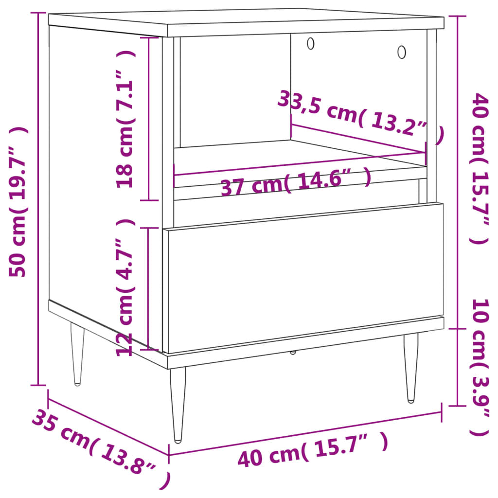 vidaXL Mesitas noche 2 uds madera ingeniería roble Sonoma 40x35x50 cm