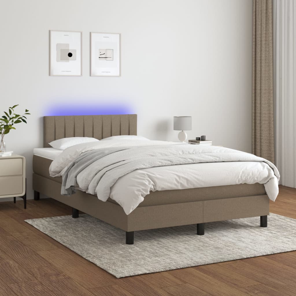 vidaXL Cama box spring con colchón y LED tela gris taupe 120x200 cm