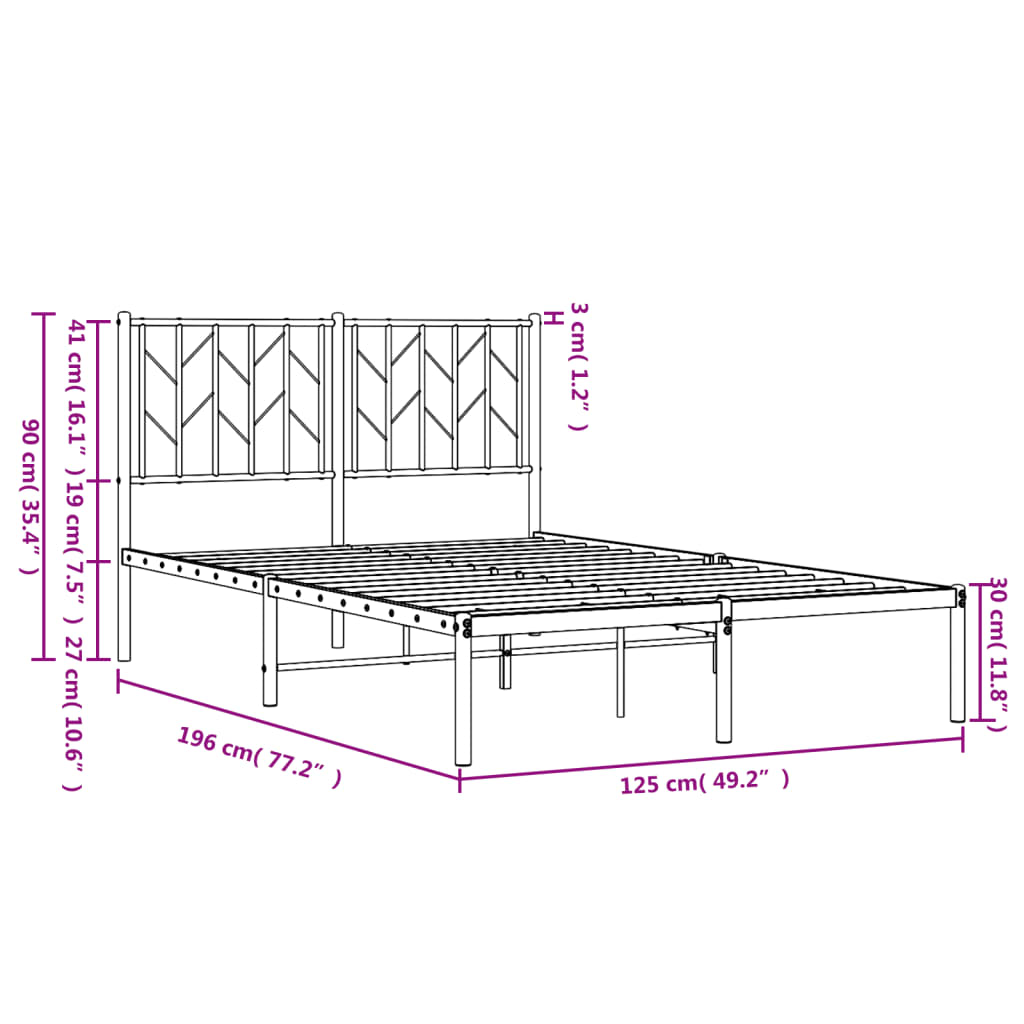 vidaXL Estructura cama sin colchón con cabecero metal negro 120x190 cm