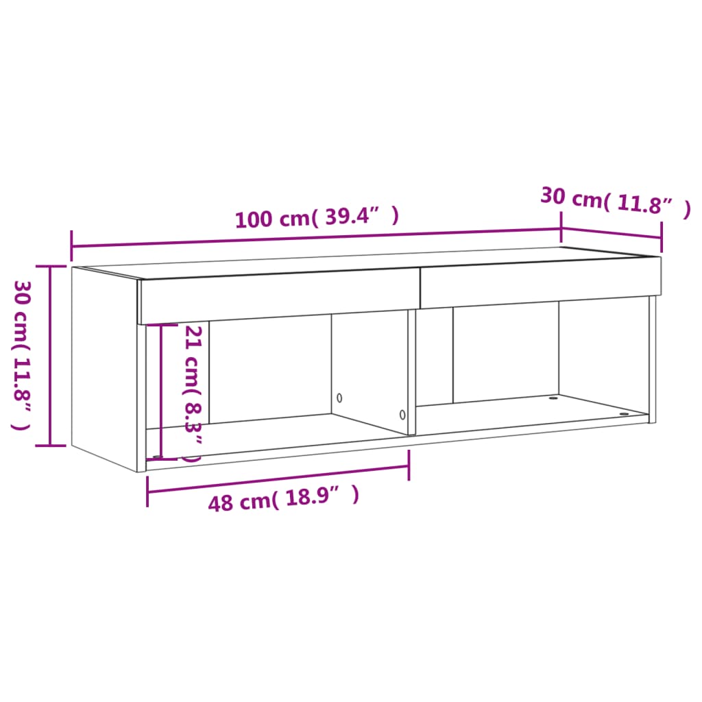 vidaXL Mueble para TV con luces LED roble ahumado 100x30x30 cm