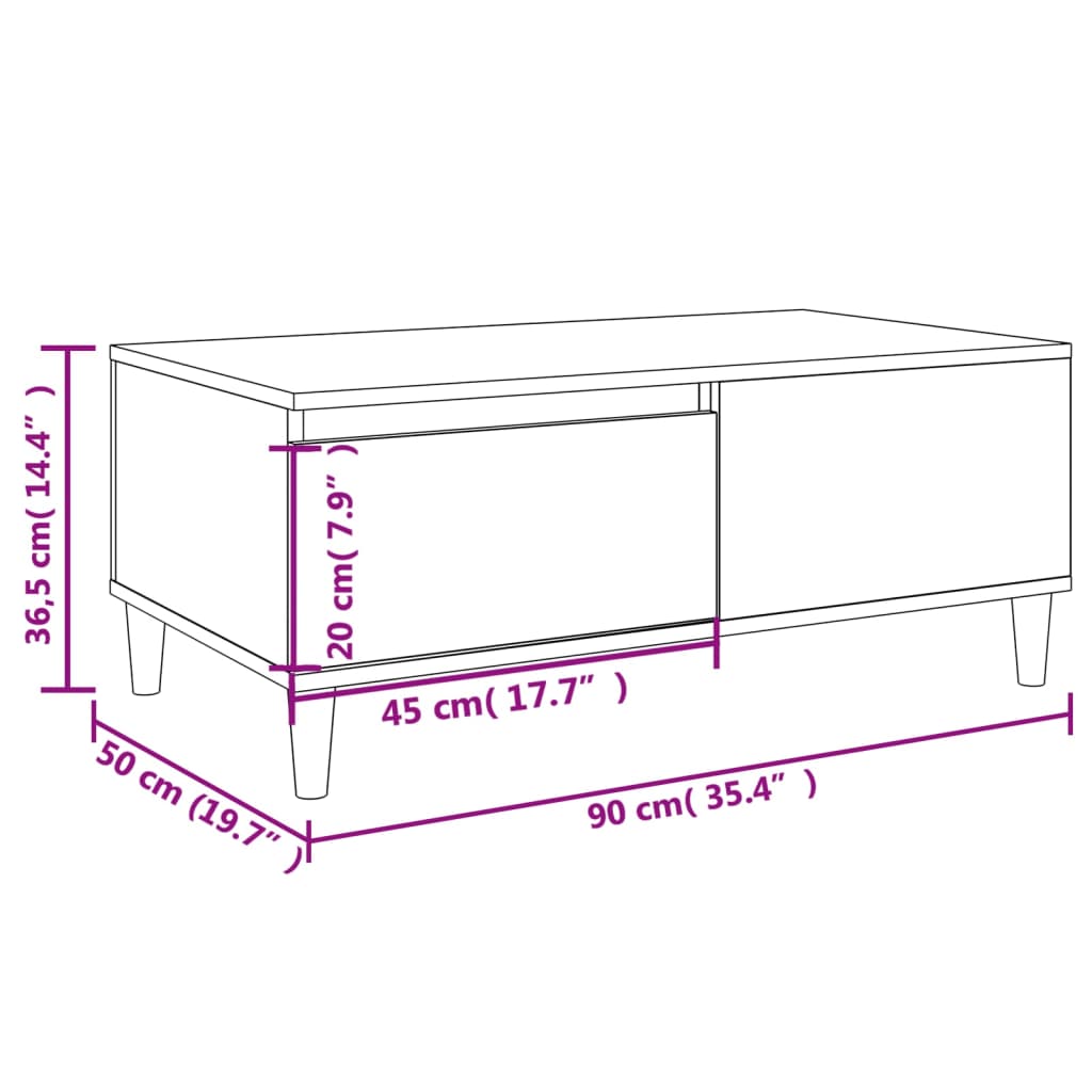 vidaXL Mesa de centro madera contrachapada negro 90x50x36,5 cm