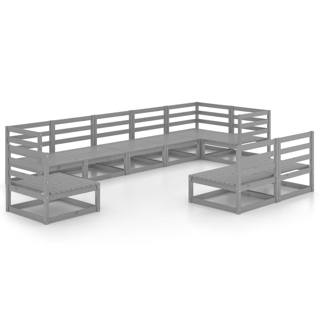 vidaXL Juego de muebles de jardín 9 piezas gris madera maciza de pino