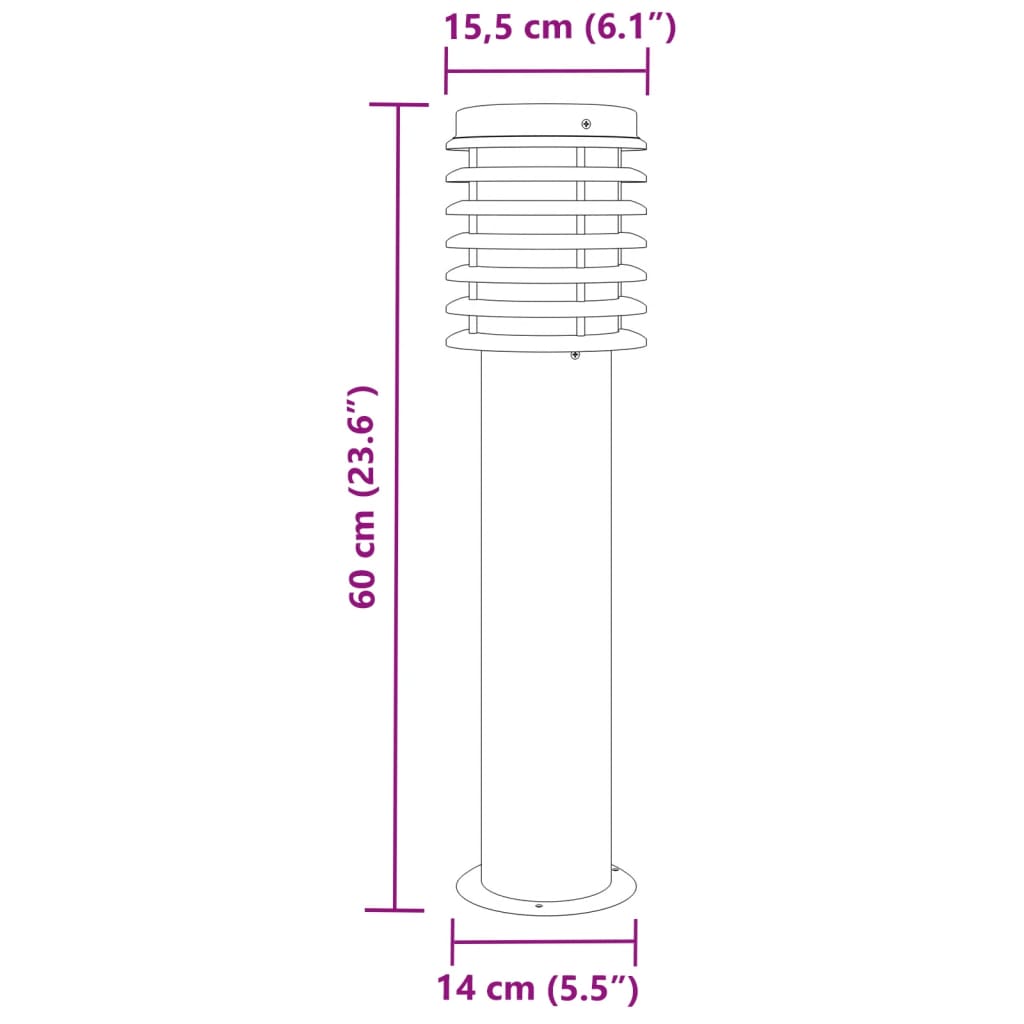 vidaXL Lámpara de suelo de exterior acero inoxidable negro 60 cm