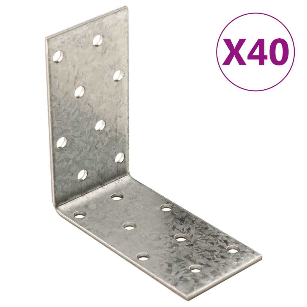 vidaXL Escuadra angular 40 uds acero galvanizado 2 mm 80x40x80 mm