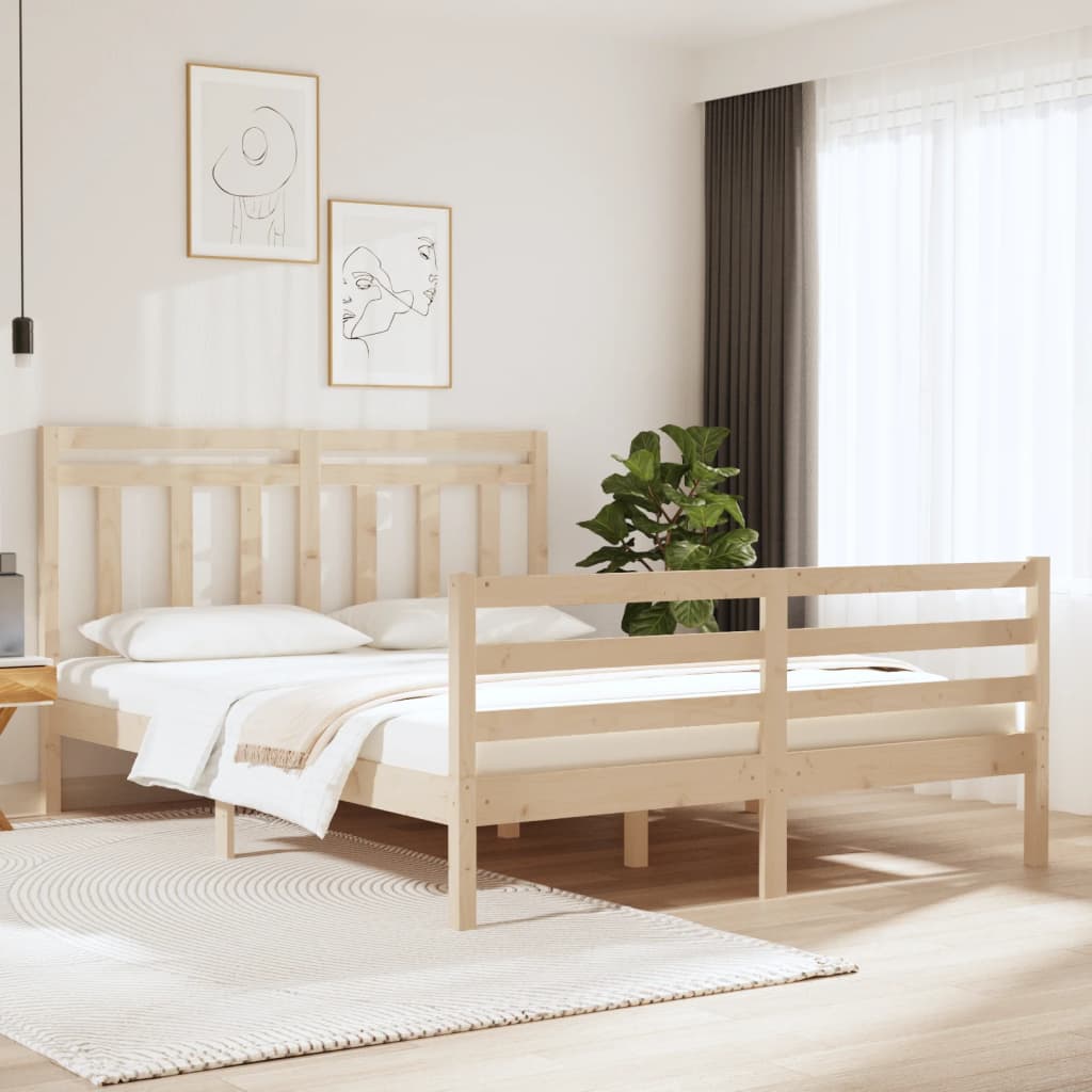 vidaXL Estructura de cama de matrimonio madera maciza 135x190 cm