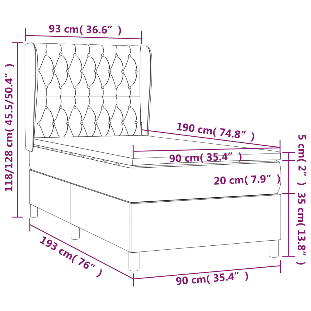 vidaXL Cama box spring con colchón tela gris taupe 90x190 cm