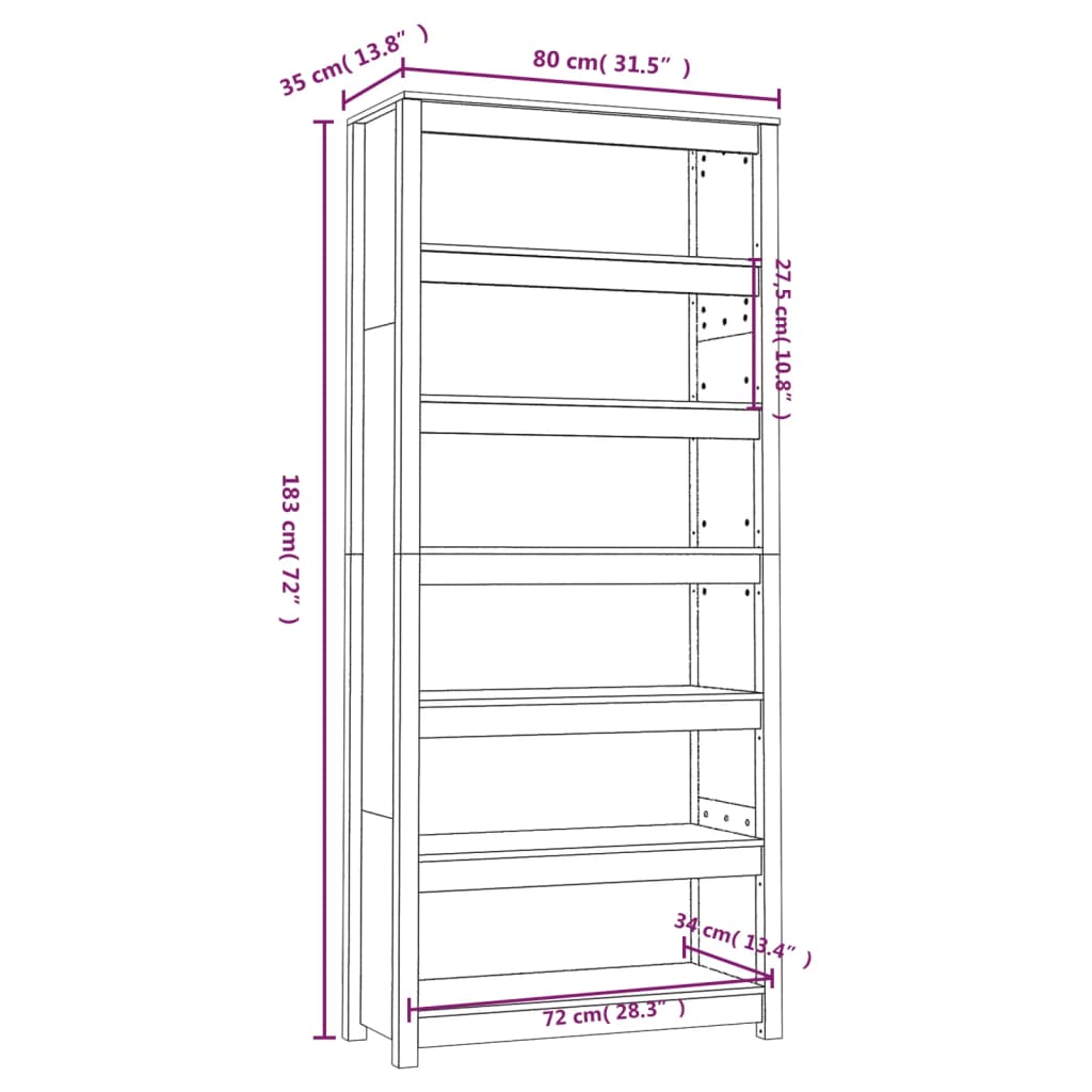 vidaXL Estantería madera maciza de pino gris 80x35x183 cm