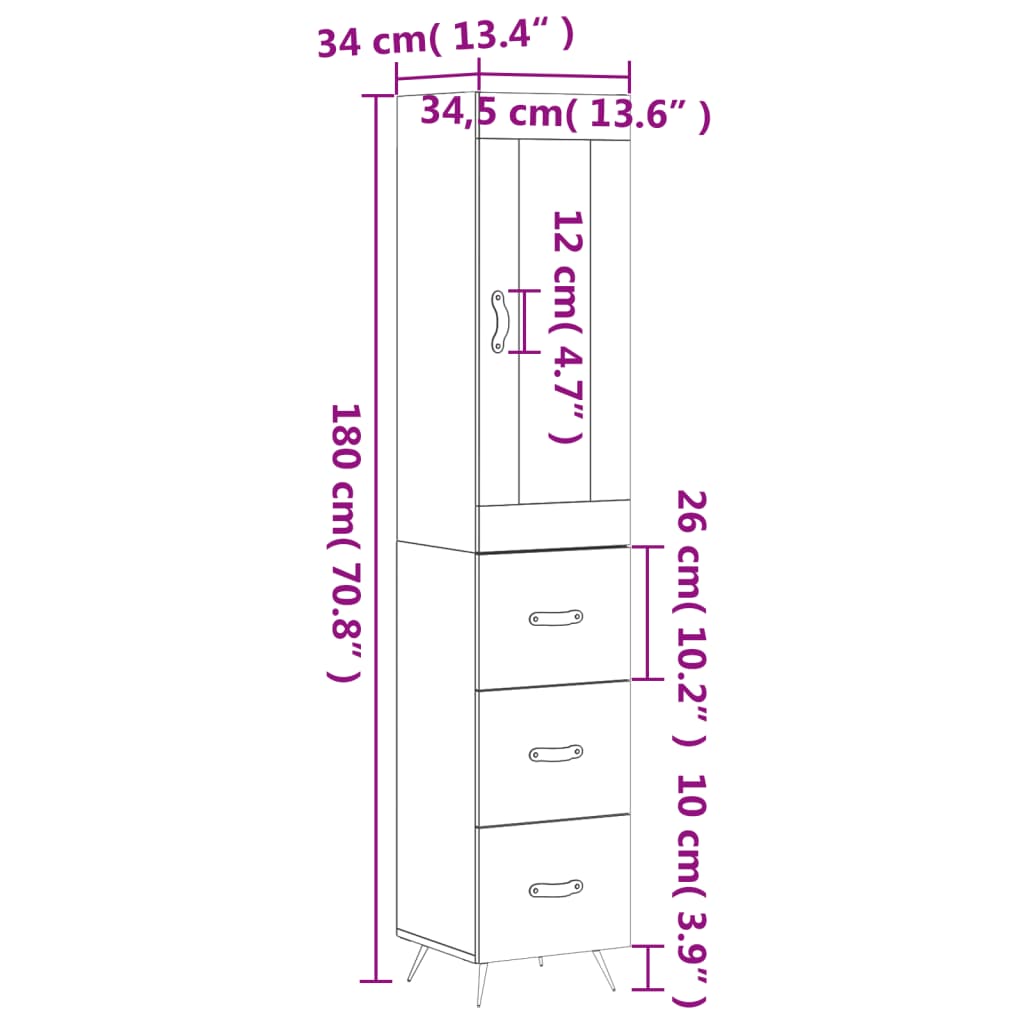 vidaXL Aparador de madera contrachapada negro 34,5x34x180 cm