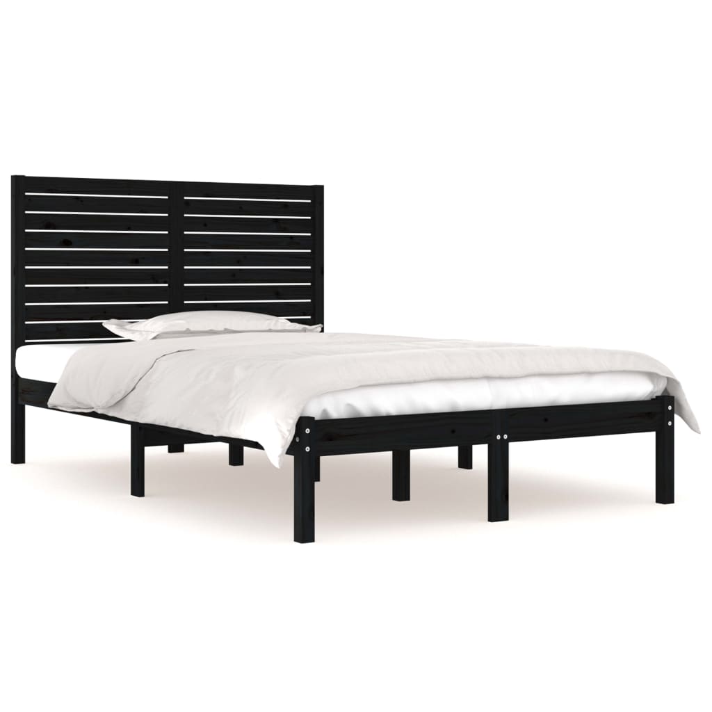 vidaXL Estructura de cama doble madera maciza negra 135x190 cm