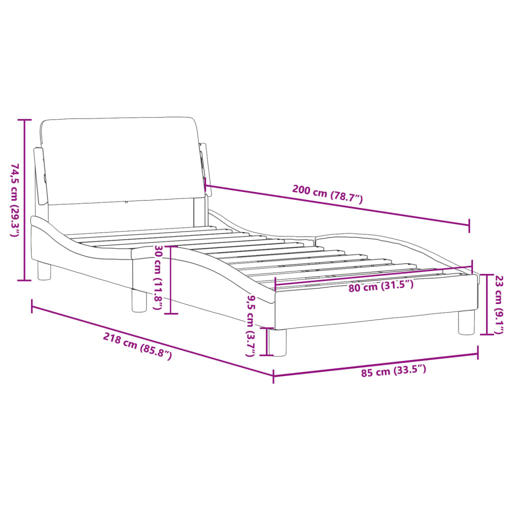 vidaXL Cama sin colchón cuero sintético blanco negro 80x200 cm