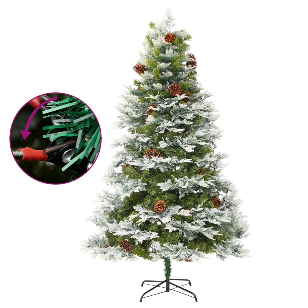 vidaXL Árbol de Navidad con luces y piñas PVC PE verde 195 cm