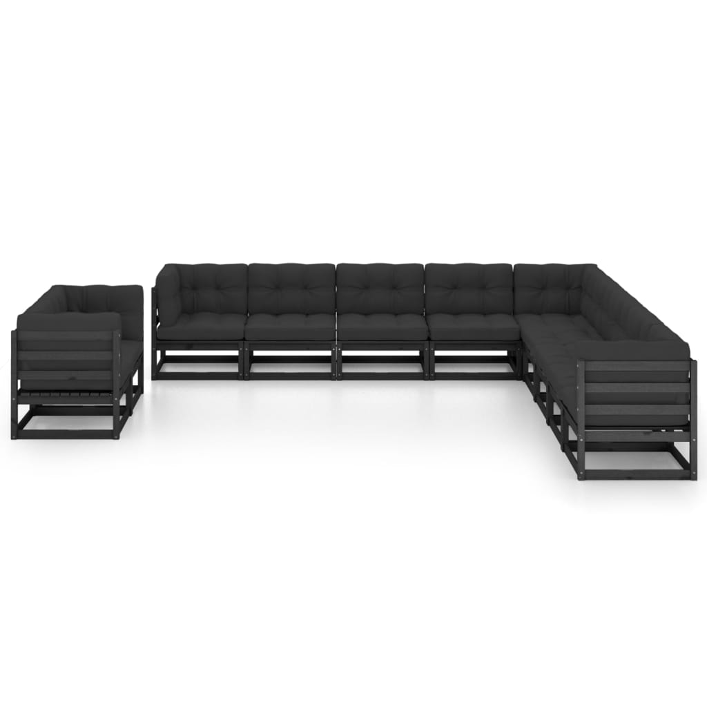 vidaXL Set de muebles de jardín 11 pzas con cojines madera pino negro