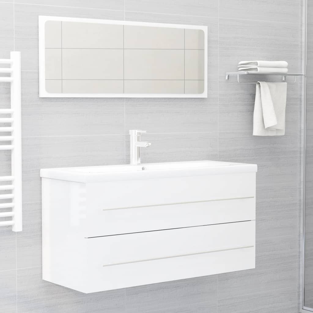 vidaXL Set muebles de baño 2 piezas madera contrachapada blanco brillo