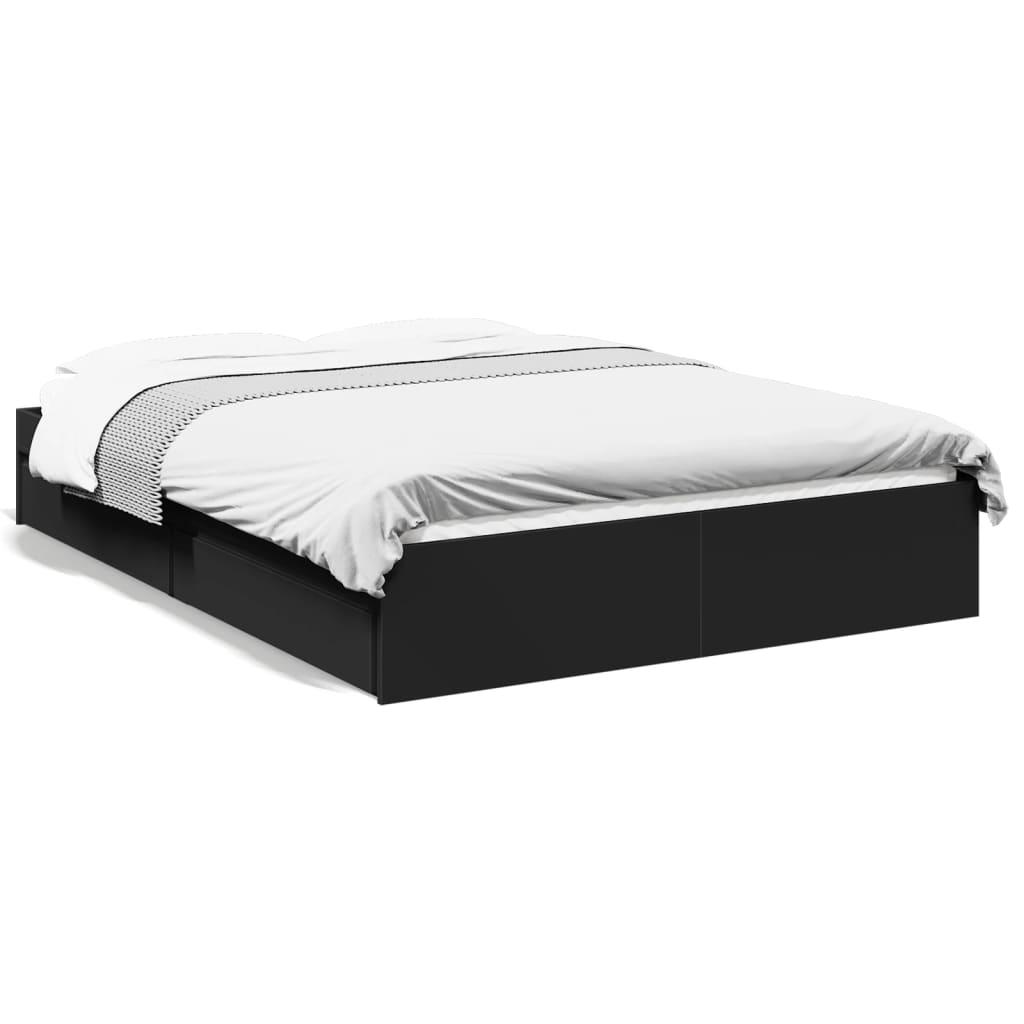 vidaXL Cama con cajones madera de ingeniería negro 135x190 cm