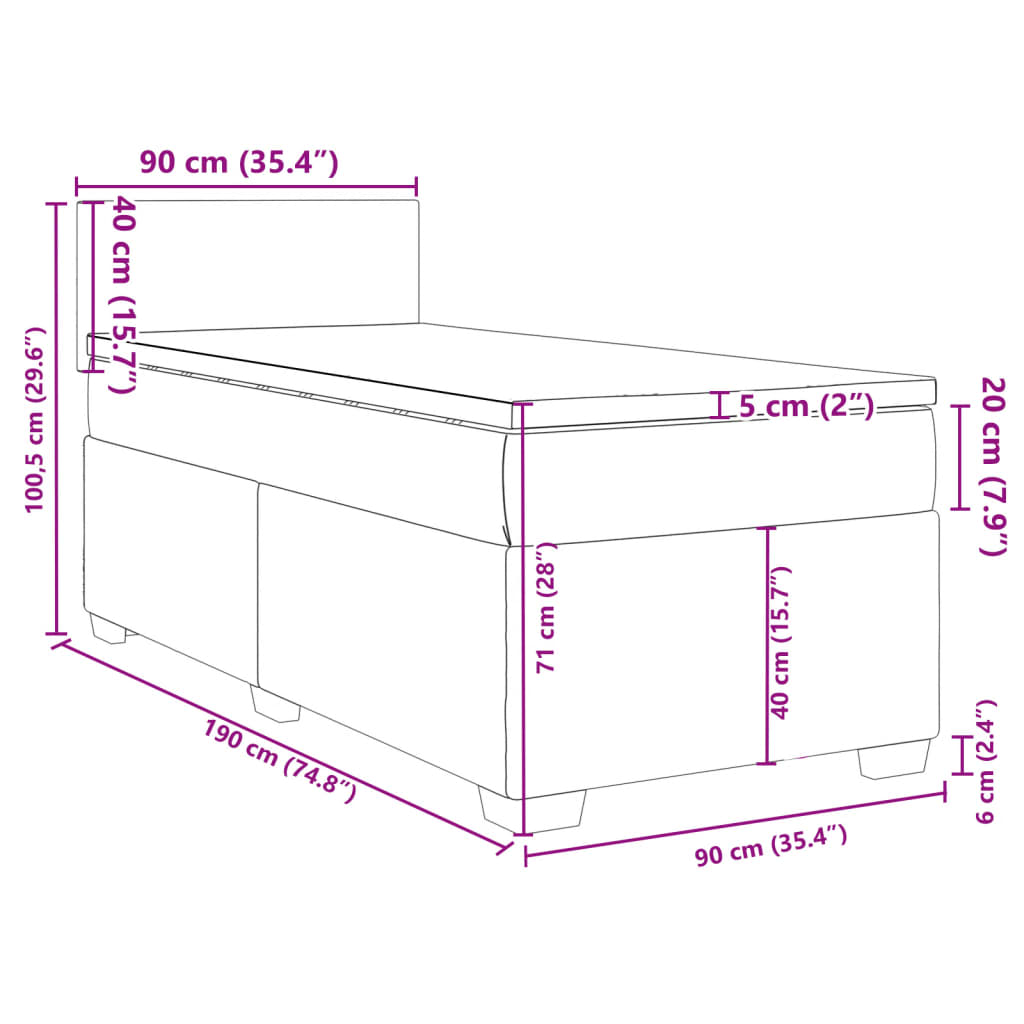 vidaXL Cama box spring con colchón tela negro 90x190 cm