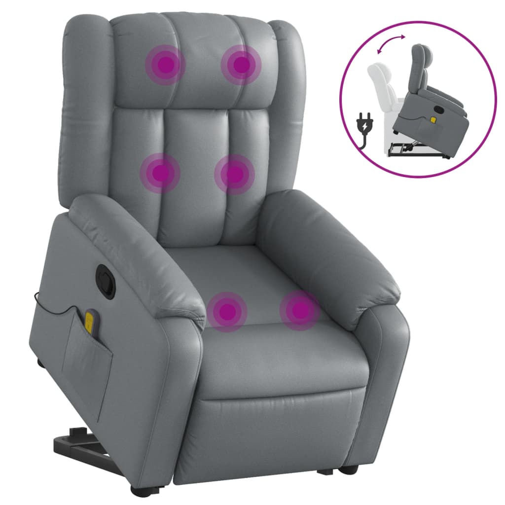 vidaXL Sillón reclinable de masaje de pie cuero artificial gris