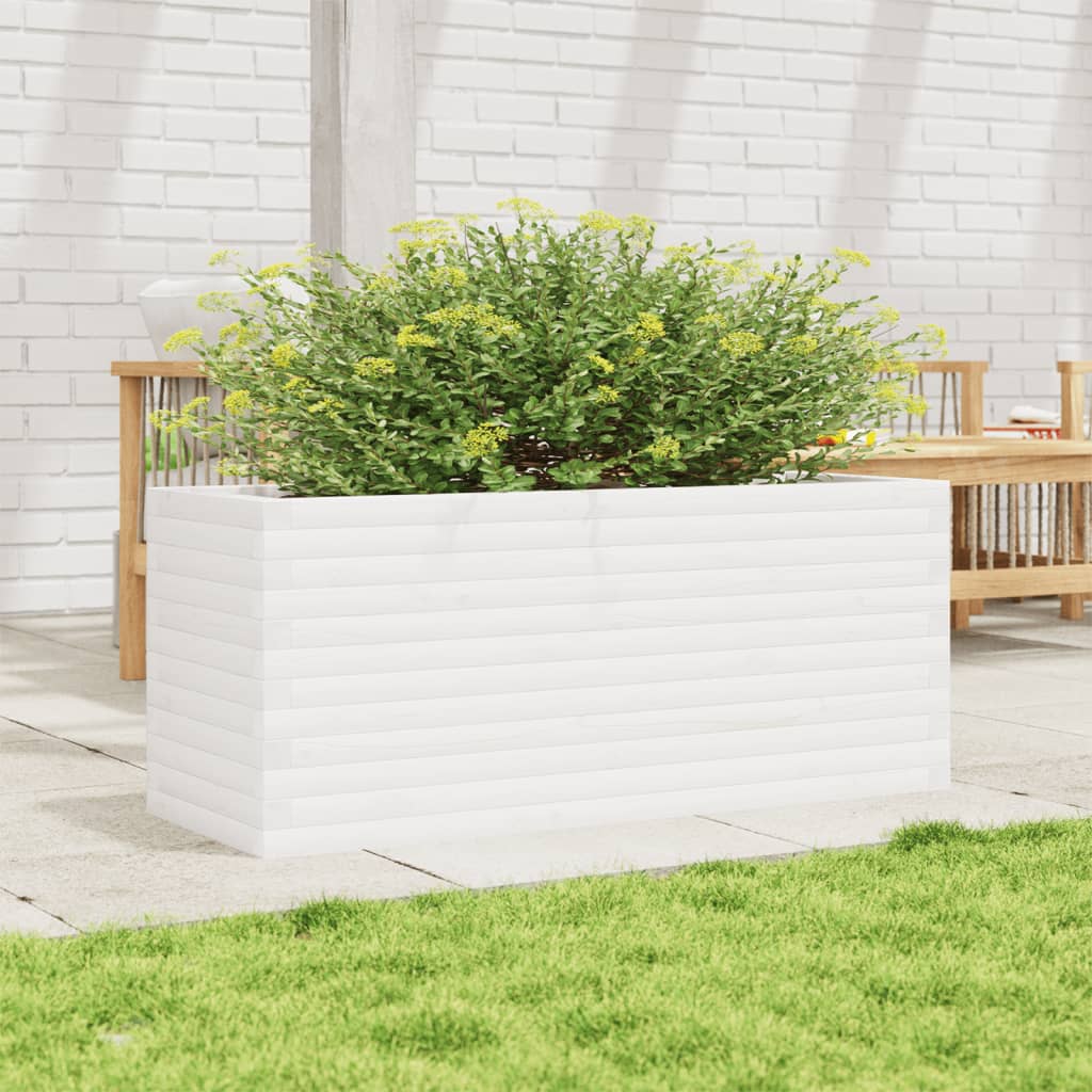 vidaXL Jardinera de madera maciza de pino blanca 110x40x46 cm