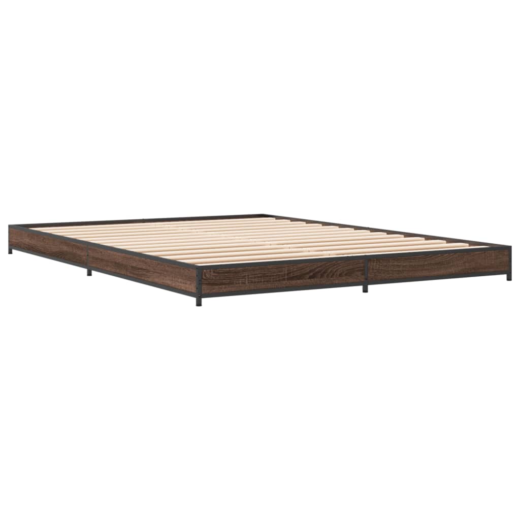 vidaXL Estructura cama madera ingeniería metal marrón roble 140x200 cm