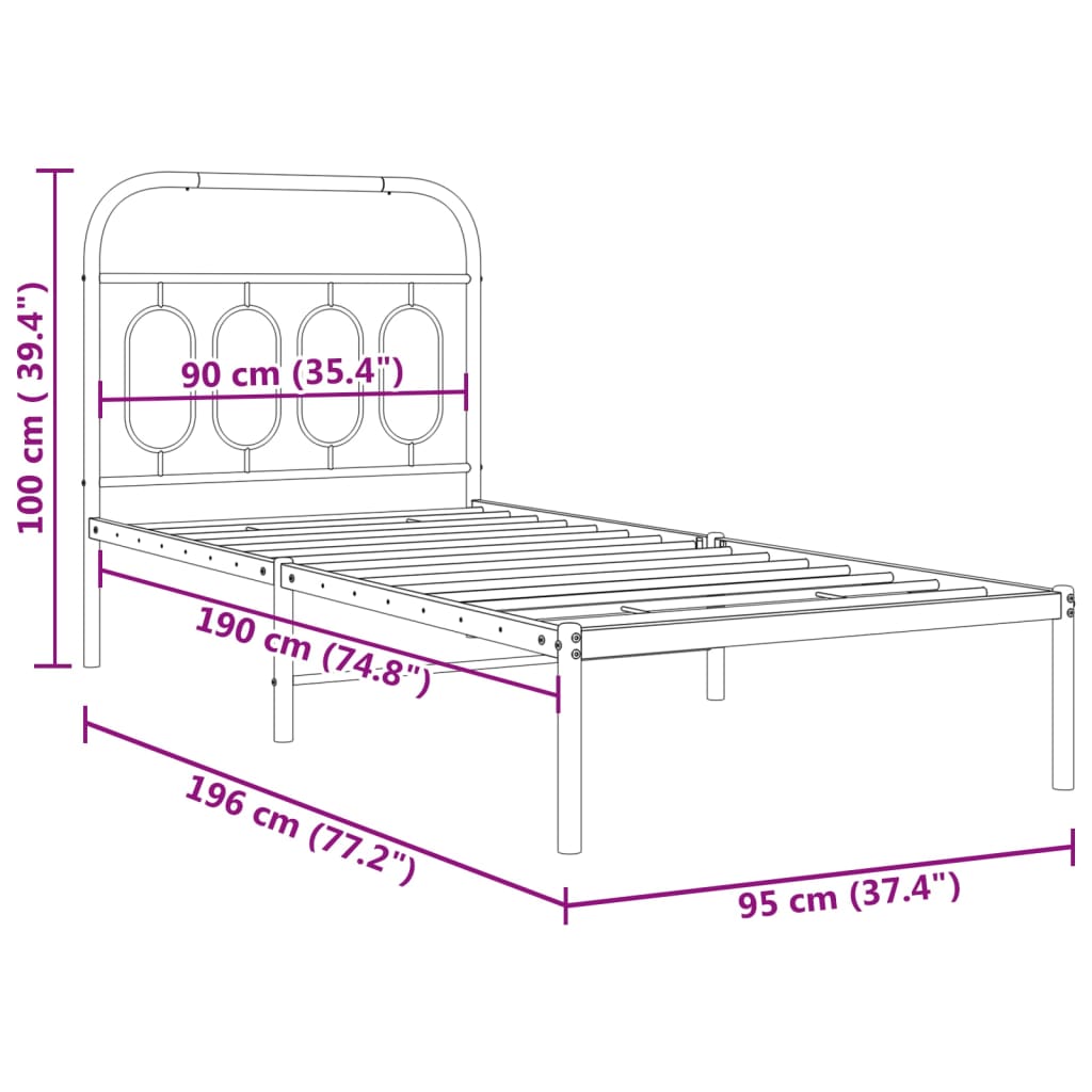 vidaXL Estructura cama sin colchón con cabecero metal negro 90x190 cm