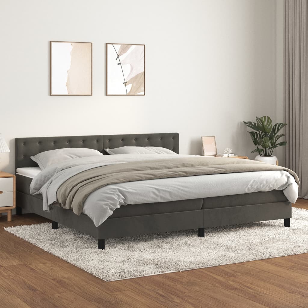 vidaXL Cama box spring con colchón terciopelo gris oscuro 200x200 cm