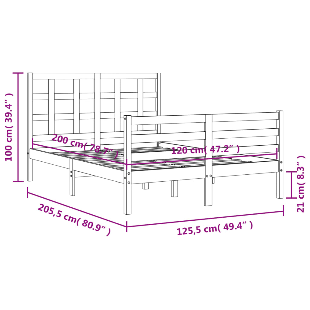 vidaXL Estructura de cama con cabecero madera maciza 120x200 cm