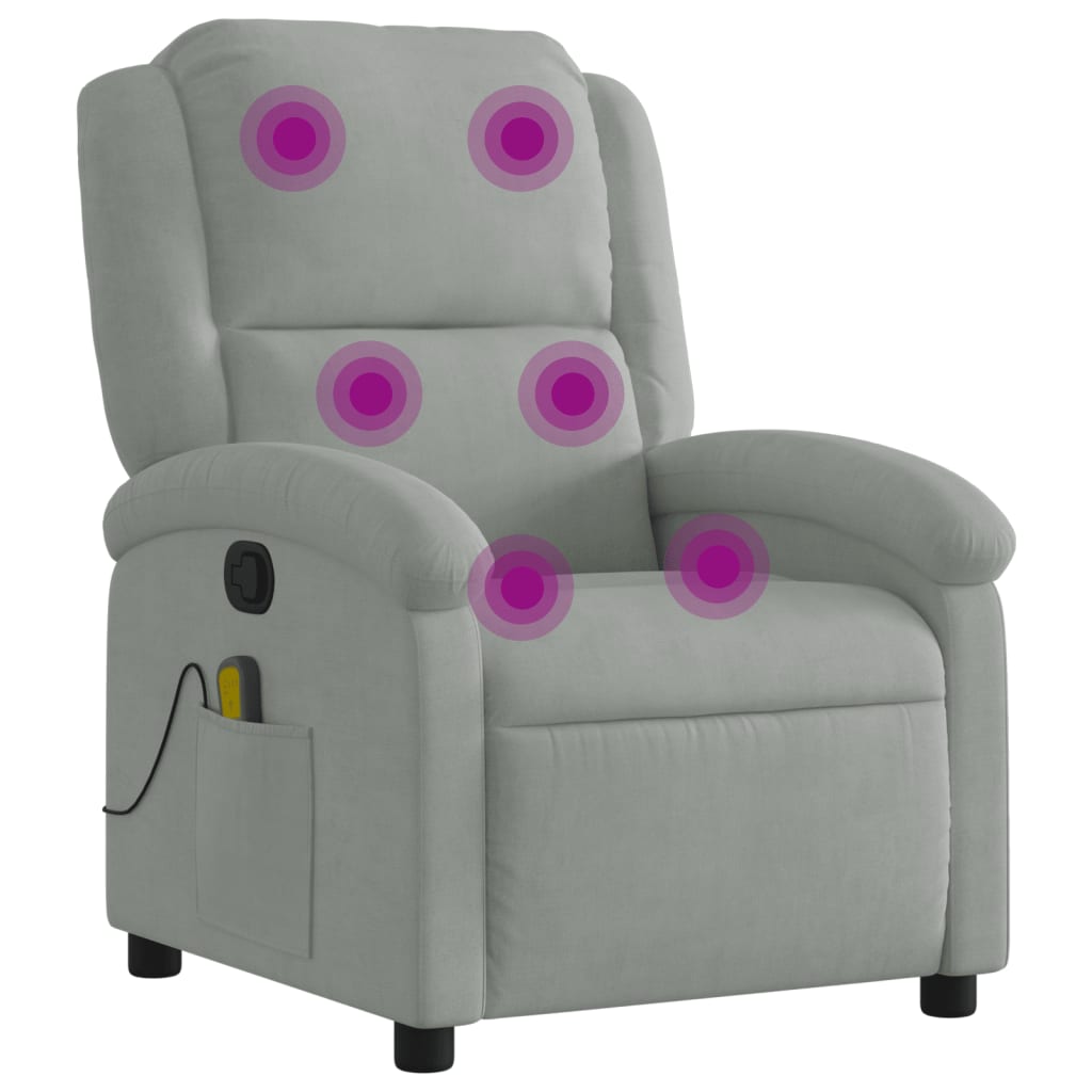 vidaXL Sillón reclinable de masaje terciopelo gris claro