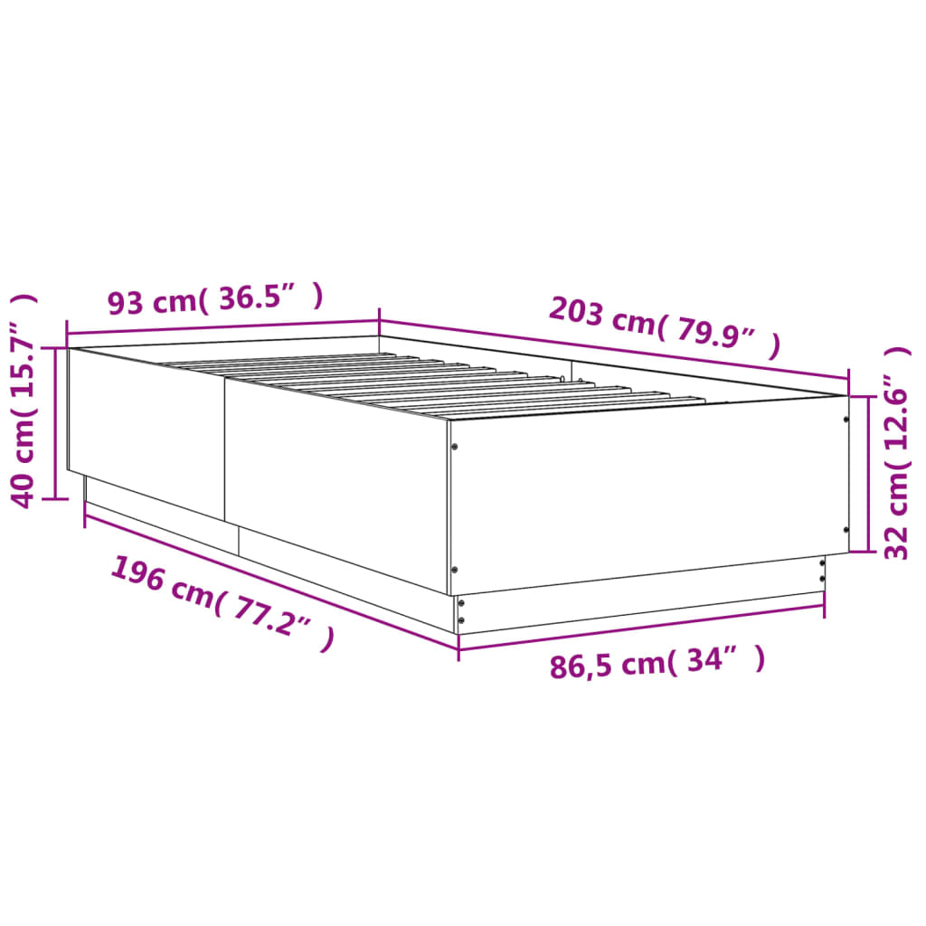 vidaXL Estructura de cama madera de ingeniería roble ahumado 90x200 cm