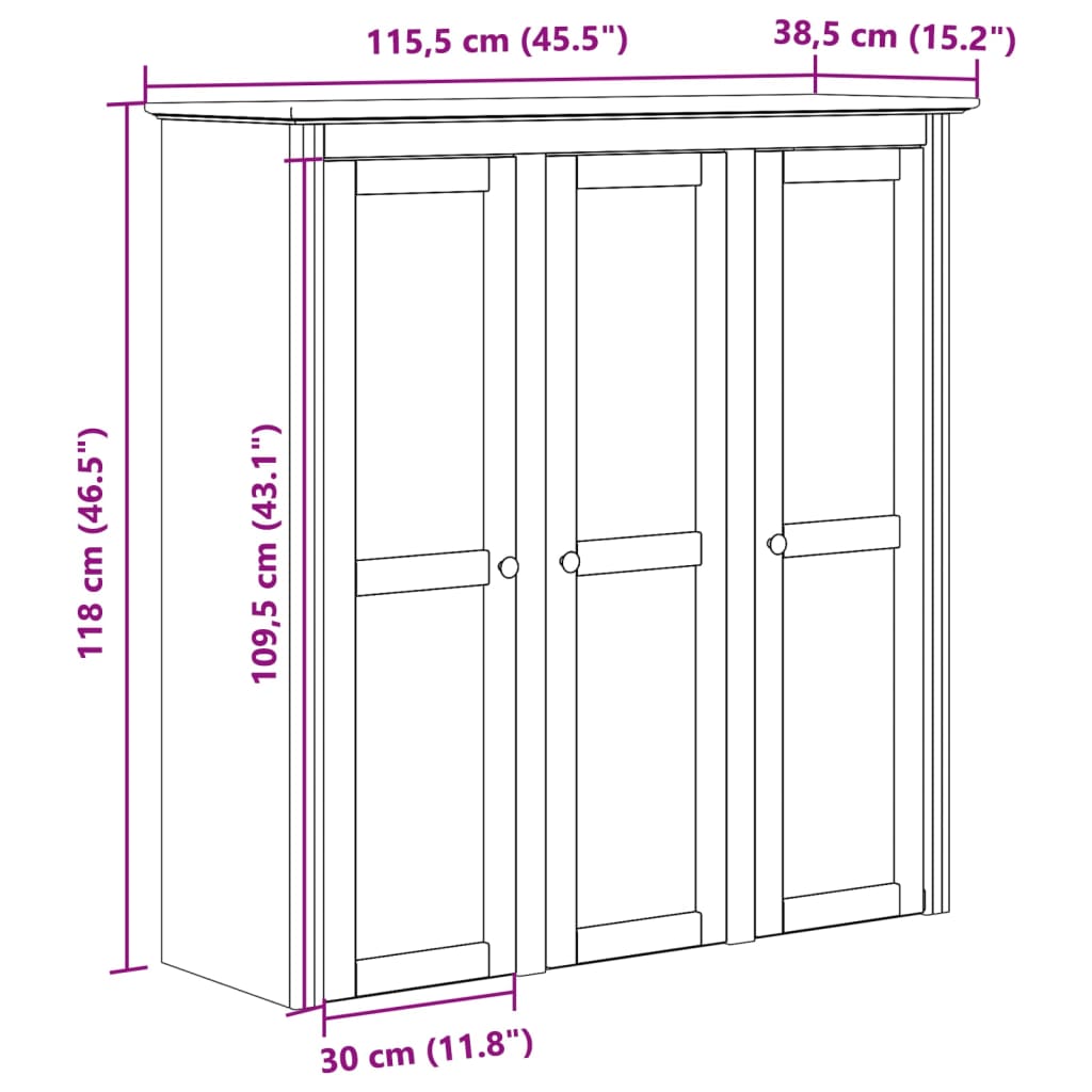 vidaXL Armario con puertas de vidrio BODO madera maciza pino blanco