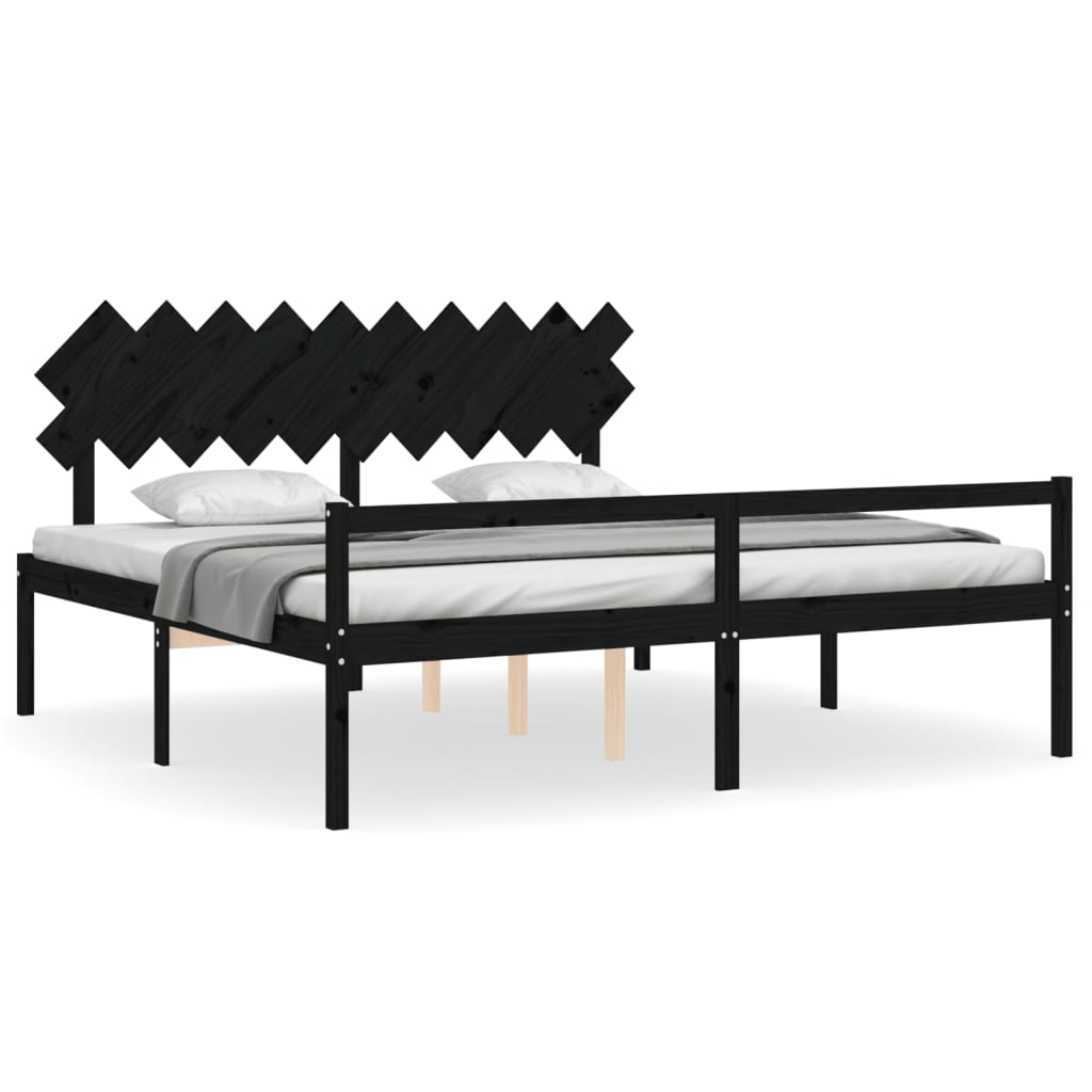 vidaXL Cama personas mayores cabecero madera maciza negro 200x200 cm