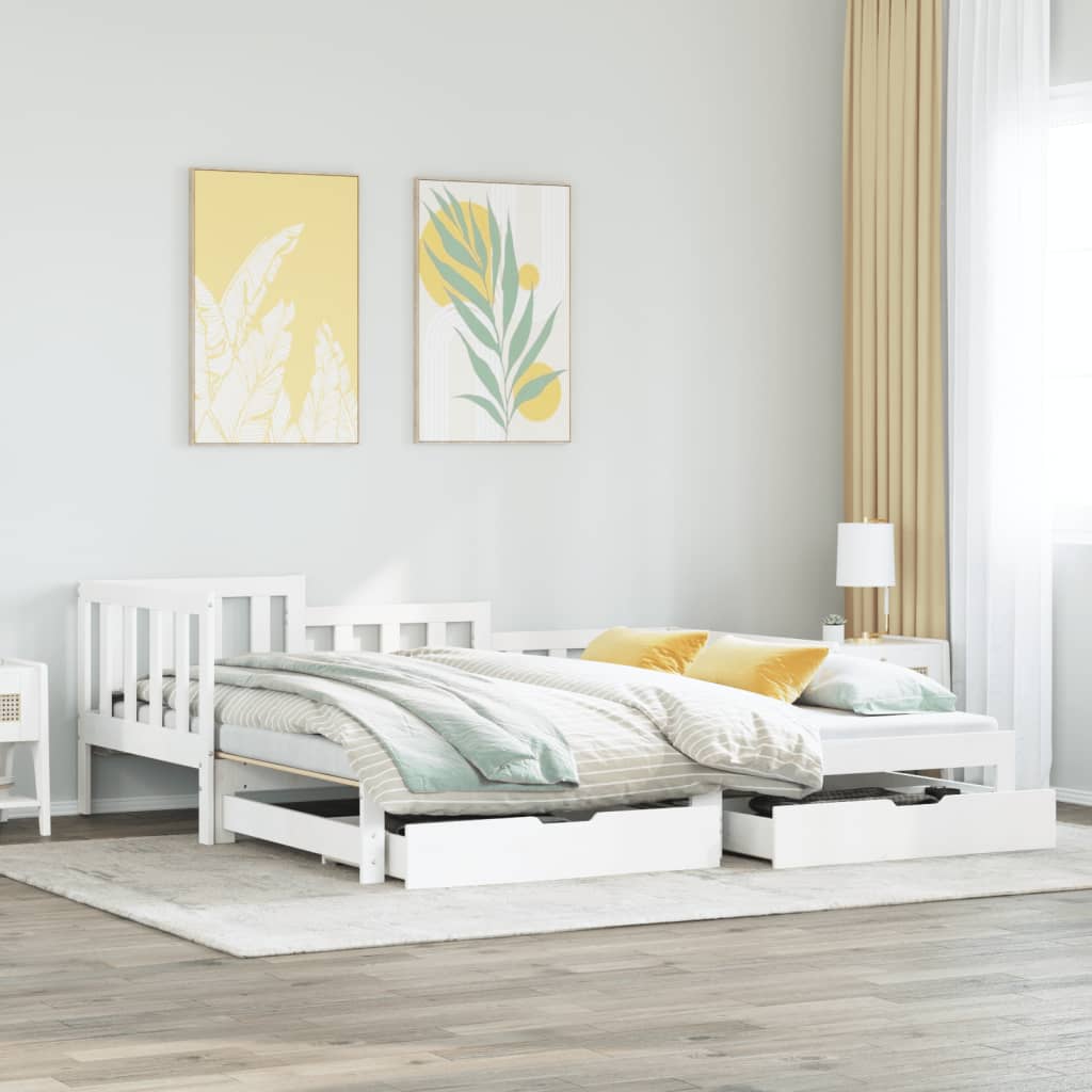 vidaXL Sofá cama nido con cajones madera maciza pino blanca 80x200 cm