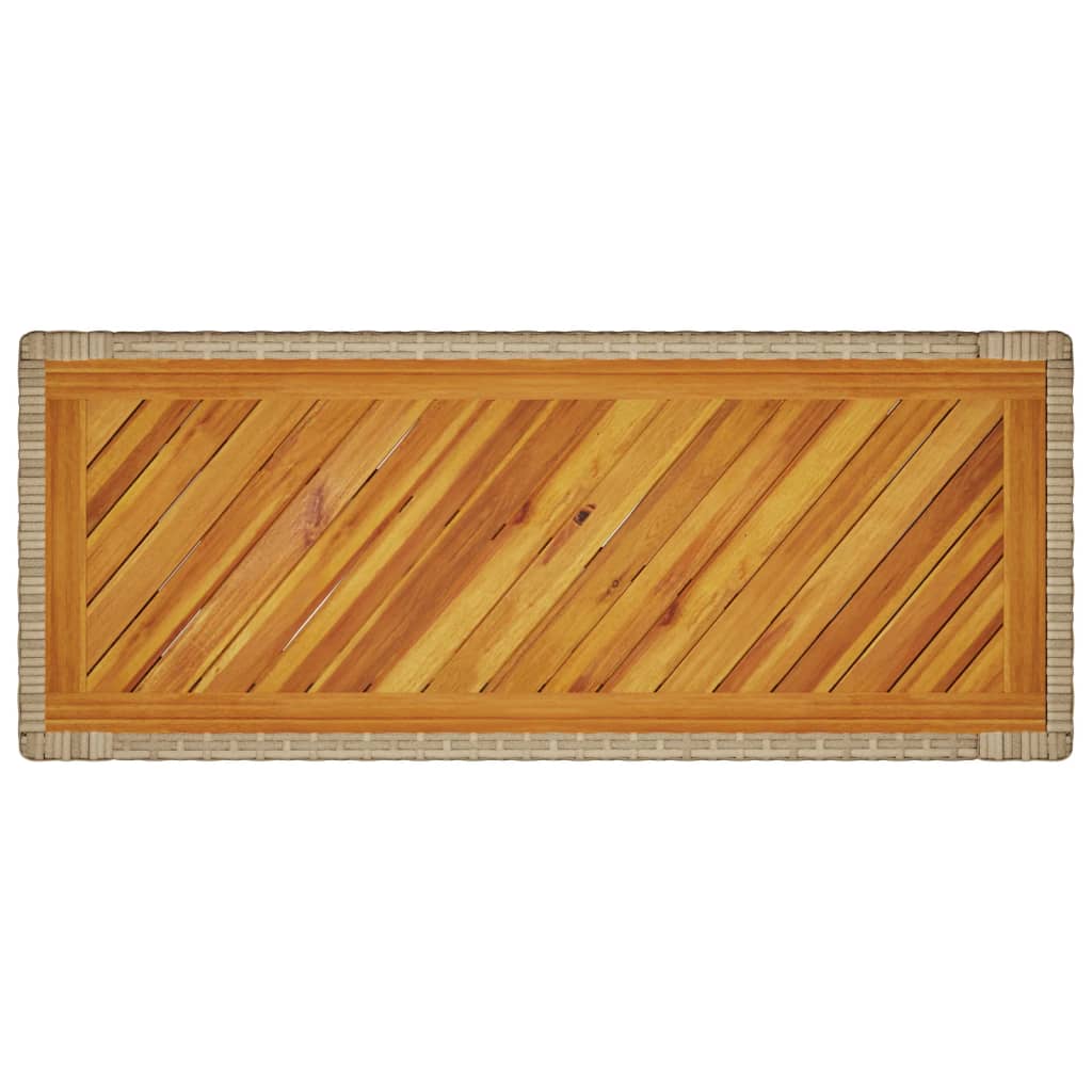 vidaXL Mesa auxiliar jardín tapa madera ratán PE beige 100x40x75 cm