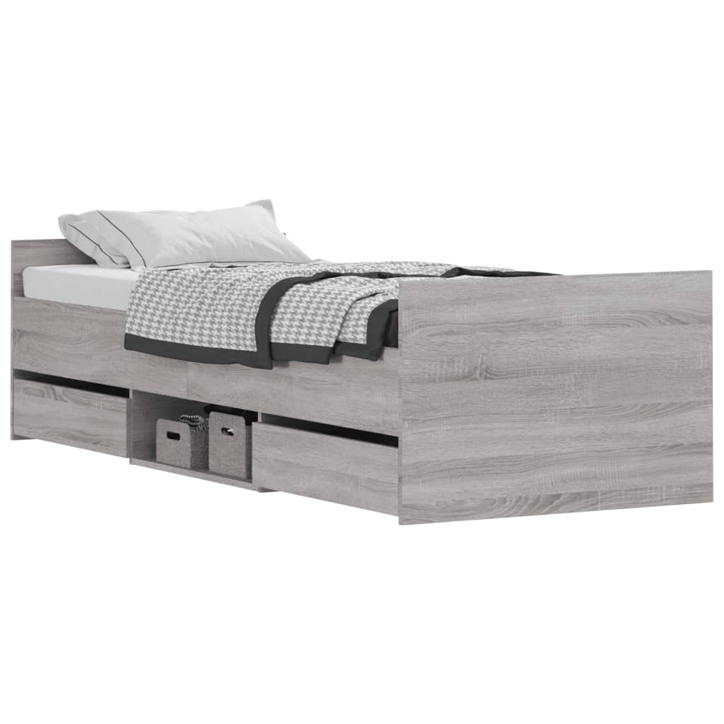 vidaXL Estructura de cama con cabecero piecero gris Sonoma 75x190 cm