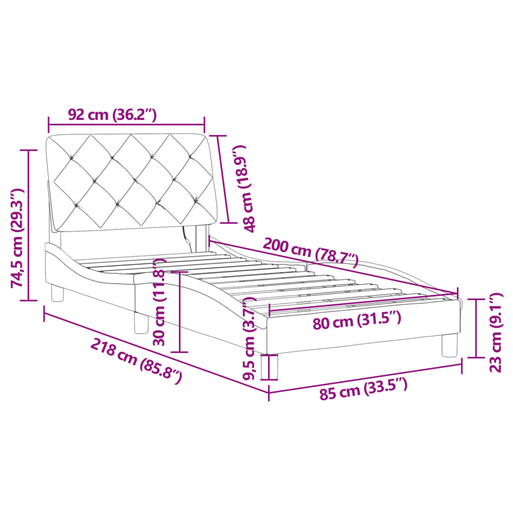 vidaXL Estructura de cama con luces LED terciopelo negro 80x200 cm