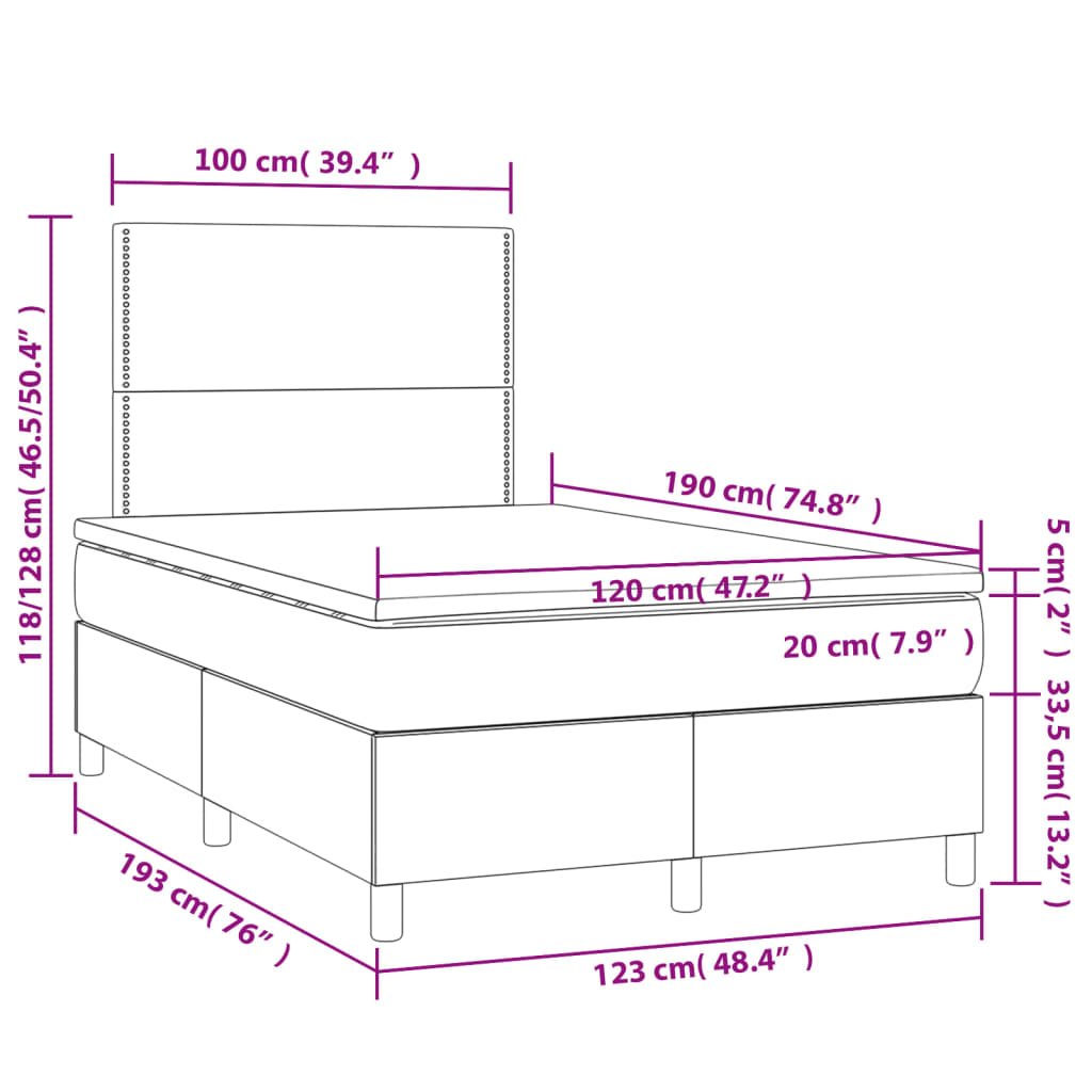 vidaXL Cama box spring con colchón tela marrón oscuro 120x190 cm