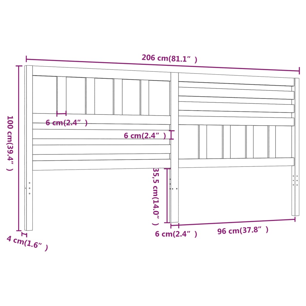 vidaXL Cabecero de cama madera maciza de pino gris 206x4x100 cm